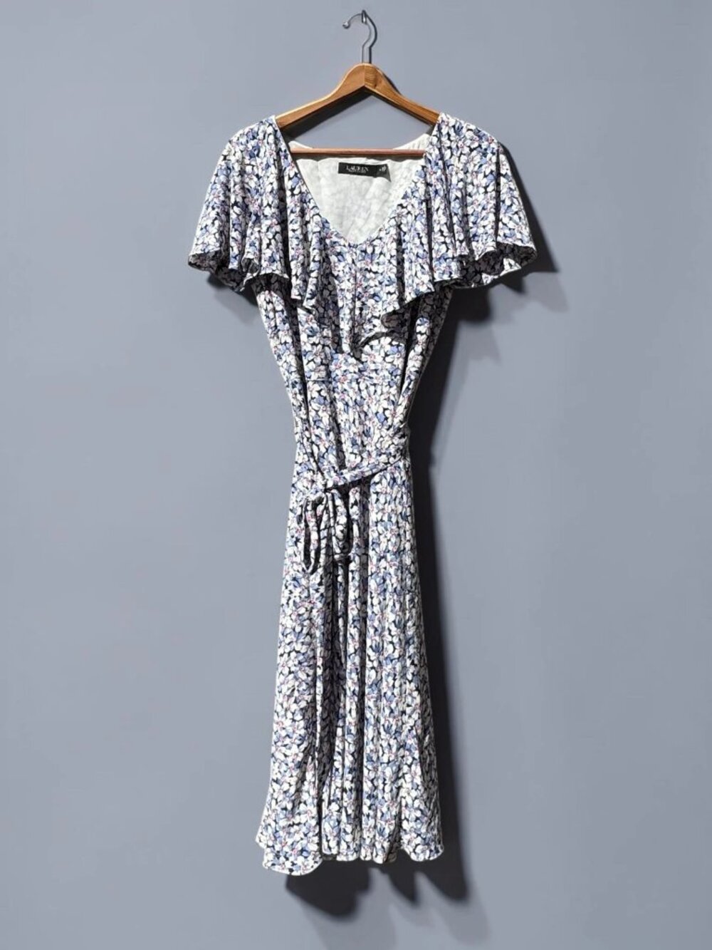 Lauren Ralph Lauren Floral Ruffle-Front Wrap Midi Dress - sz 6